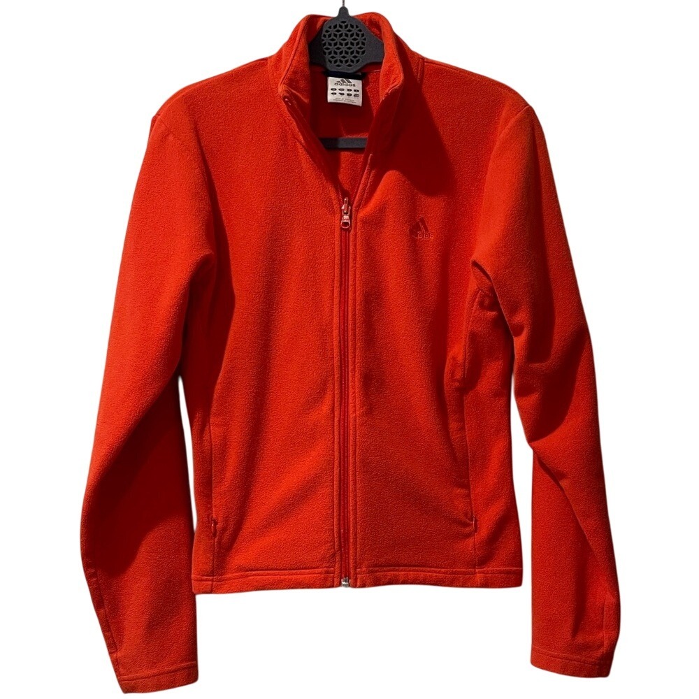 Adidas Women's Orange Zip Up Fleece‎ Fitted Jacket M